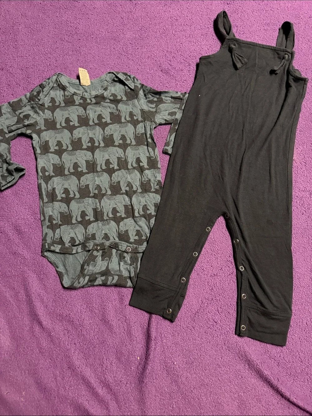 kate quinn Black Sleeveless Romper with Gray Elephant Bodysuit